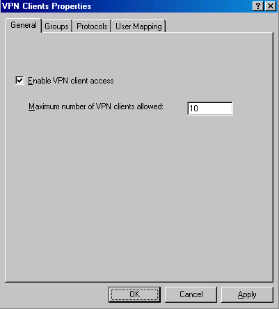 Настройка VPN сервера в ISA Server 2004: свойства VPN клиентов