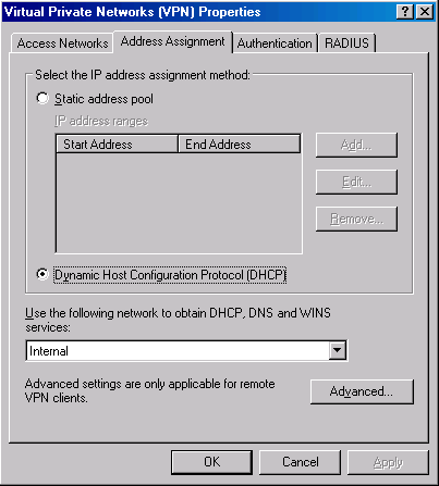 Настройка VPN сервера в ISA Server 2004: DHCP