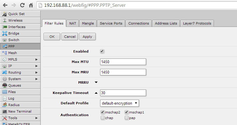 Включаем PPTP на Mikrotik